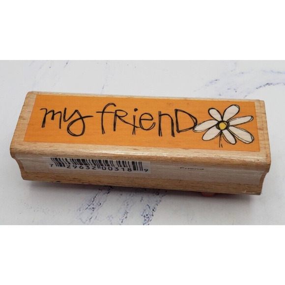 Kolette Hall My Friend Flower Words Phrases Writing Wood Mounted Rubber Stamp - Picture 1 of 7